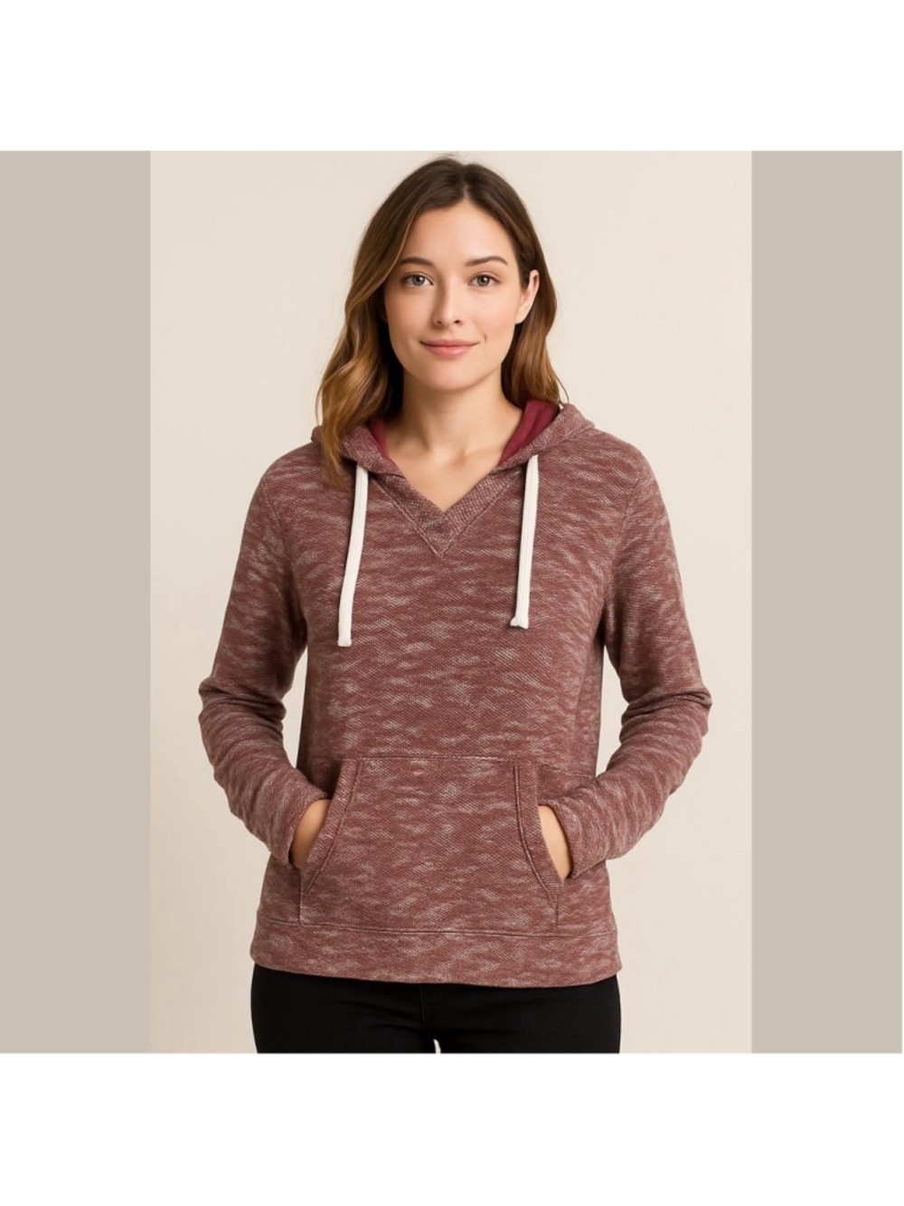 Women's Hang Ten Red & White Marled Knit Hoodie XL